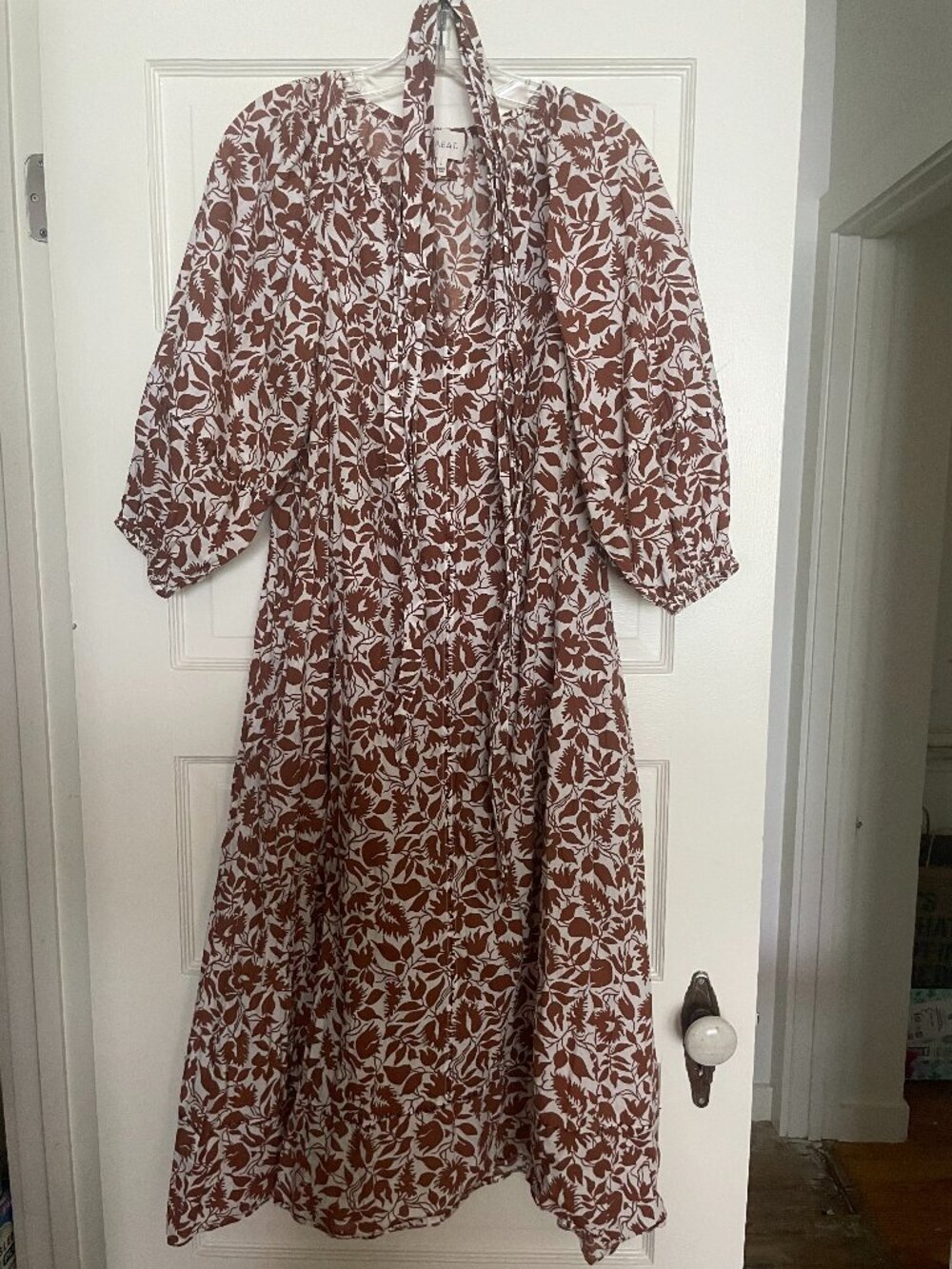 The Great. Brown Floral Puff Sleeve Maxi Dress Size 0